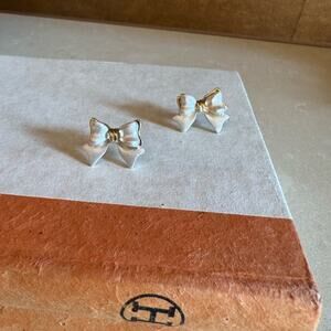 Gold and Platinum White Bow Earrings- top quality jewelry, vintage cute style